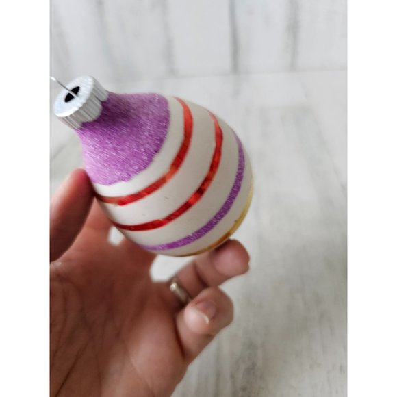 Radko shiny Brite egg purple striped vintage ornament Xmas tree glitter - Picture 8 of 9